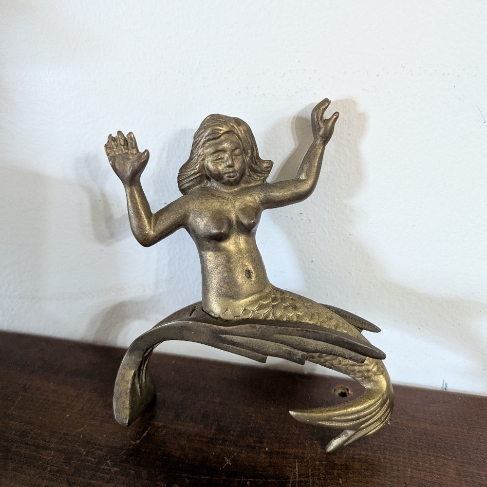 Brass Mermaid On A Wave Sculpture Decor Mid Century Modern MCM Art On Wave MCM - Picture 3 of 9